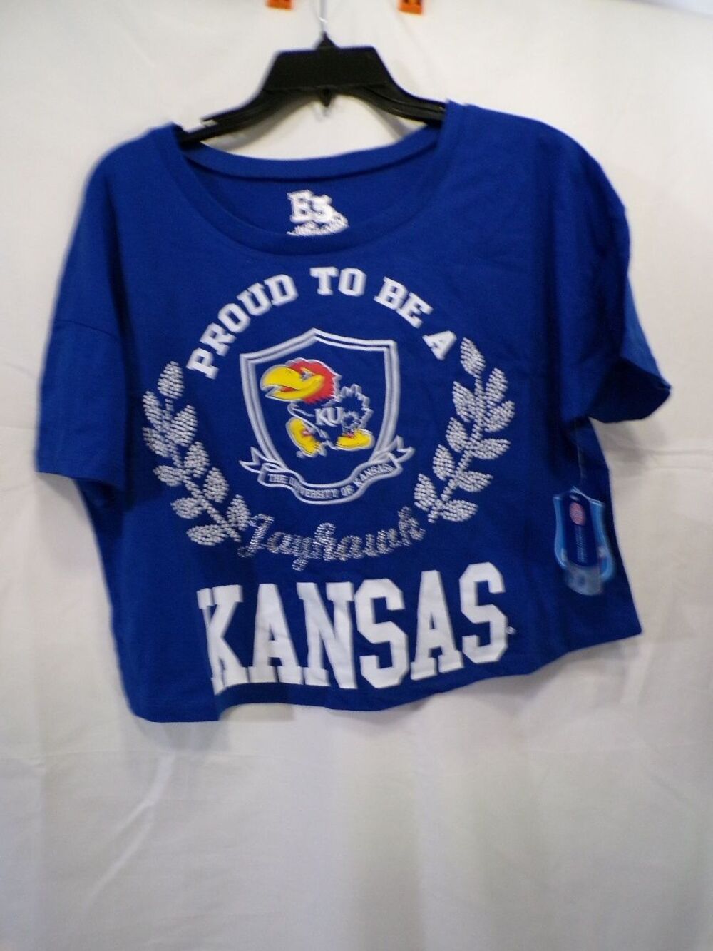 E5 College Classics Womens Kansas Jayhawks Cropped T Shirt M Royal Blue